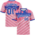 Custom Neon Pink Thunder Blue-White Munich Skyline Diagonal Stripe Performance T-Shirt
