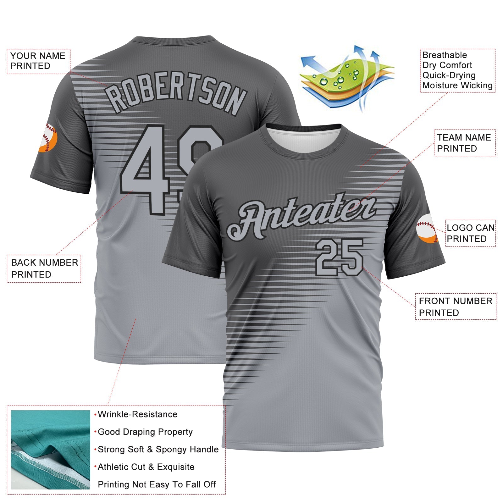 Custom Steel Gray Gray-Black Diagonal Color Block Classic Performance T-Shirt